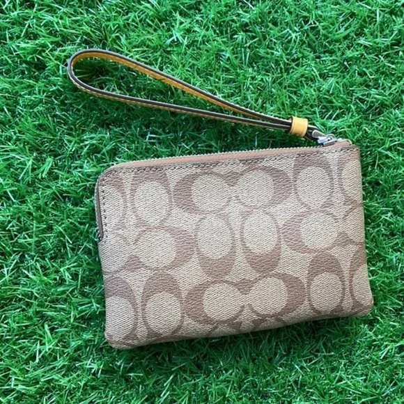 COACH Signature PVC Leather Corner Zip Wristlet - Picture 5 of 16